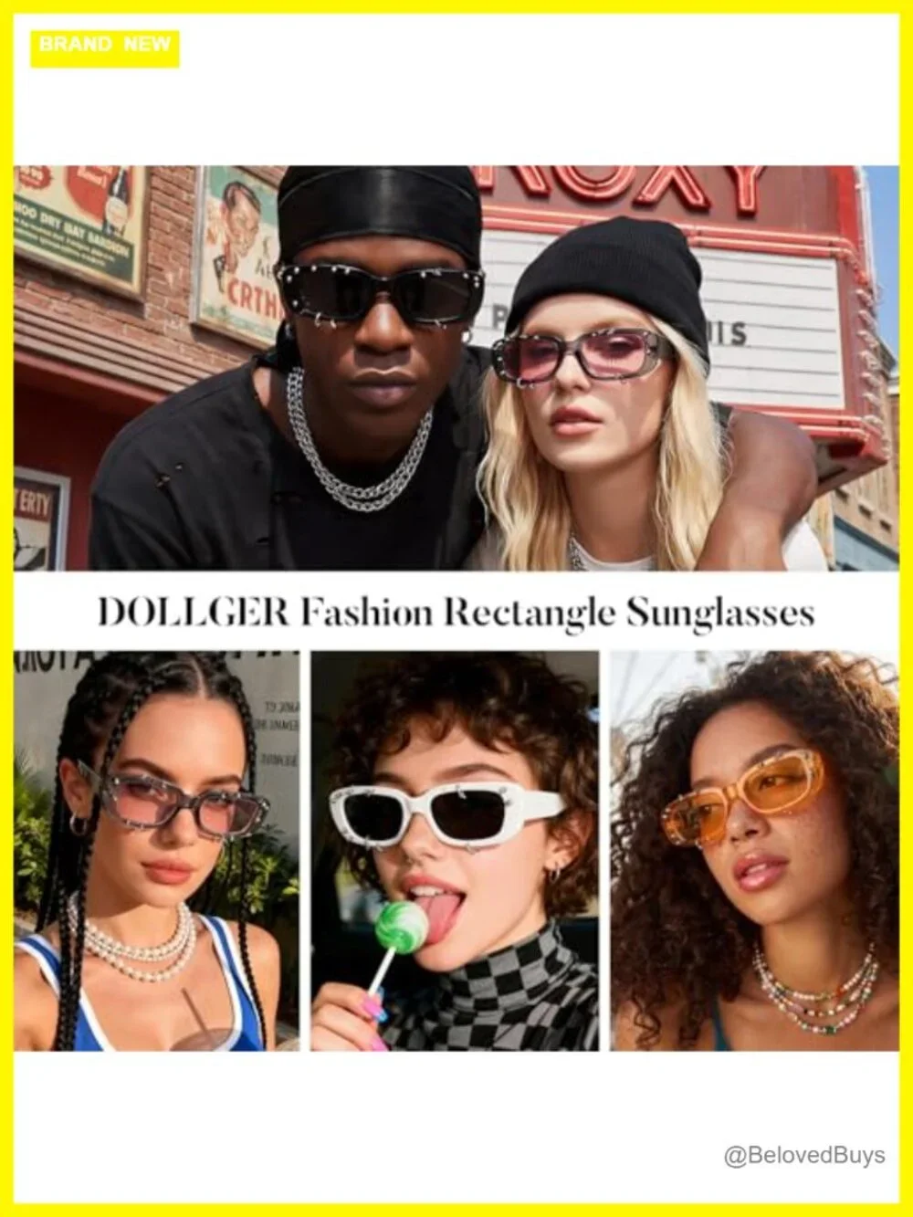 Studded Rectangle Sunglasses UV400 Non-Polarized Full-Frame Punk Y2K